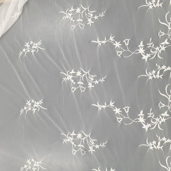MESH CORDED WITH BEADS  FLORAL IVORY