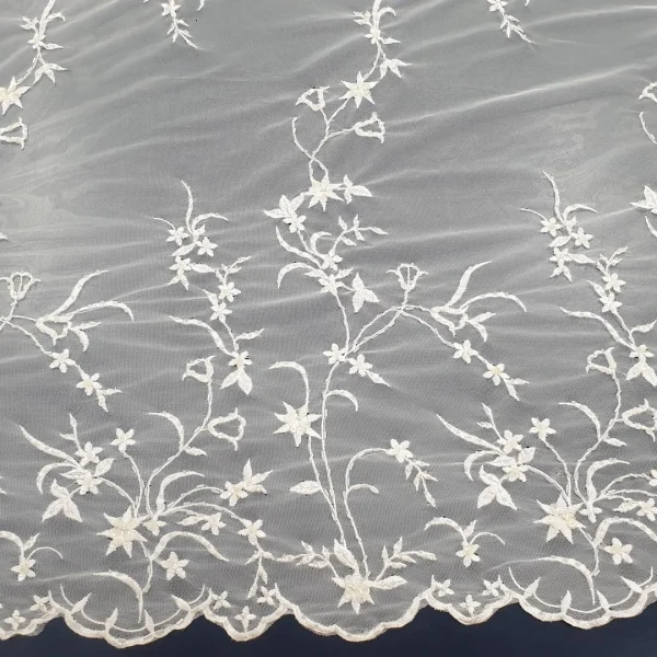 MESH CORDED WITH BEADS  FLORAL IVORY