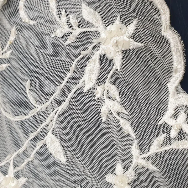 MESH CORDED WITH BEADS  FLORAL IVORY