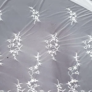 MESH CORDED WITH BEADS  FLORAL WHITE