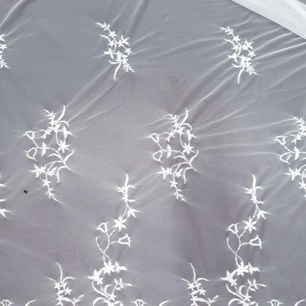 MESH CORDED WITH BEADS  FLORAL WHITE