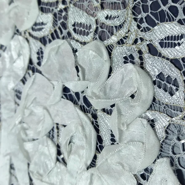 MESH LACE WITH RIBBON EMBORIDERED WHITE
