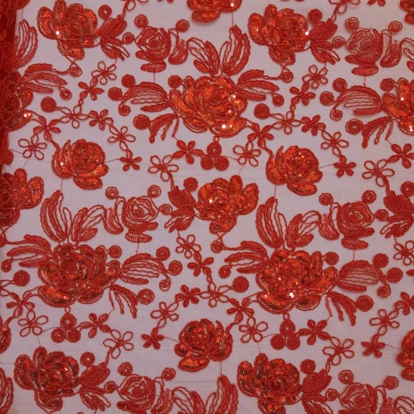 MESH SEQ CORD PAISLEY RED