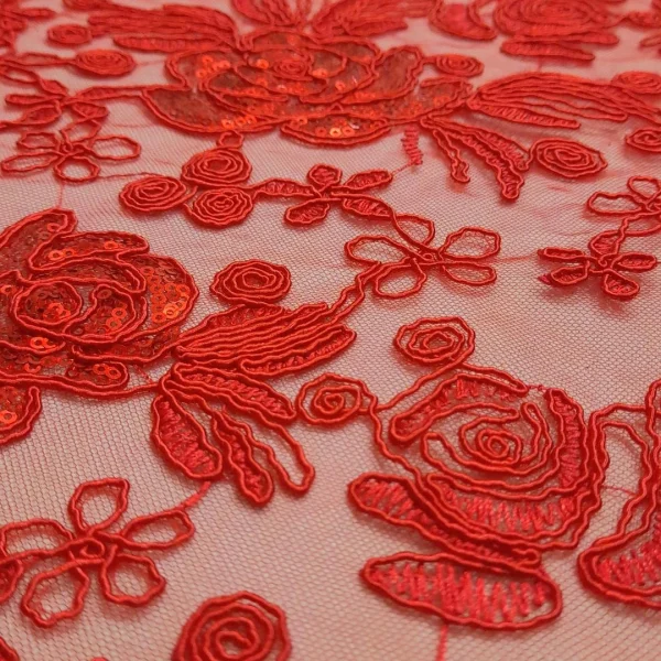 MESH SEQ CORD PAISLEY RED