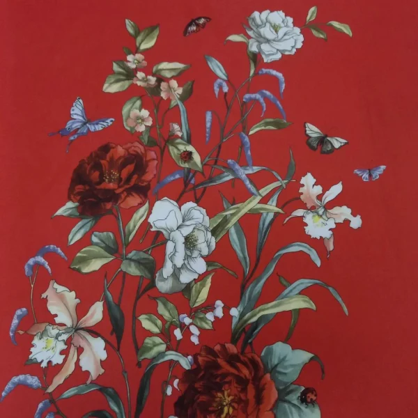 MIKADO PRINT HARD SATIN TWILL ROSES RED