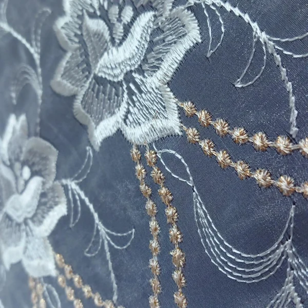 ORGANZA BORDER CORDED IVORY and GOLD