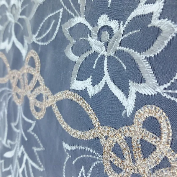 ORGANZA BORDER CORDED WHITE GOLD LUREX