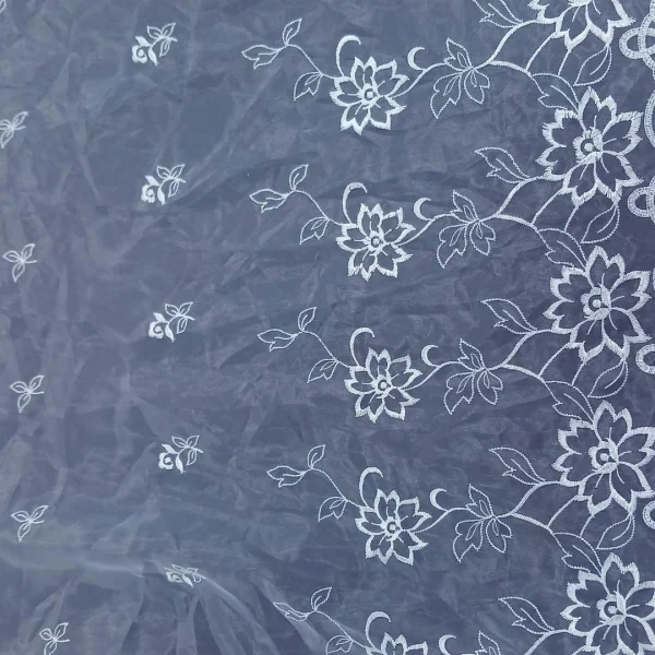 ORGANZA BORDER CORDED WHITE SILVER LUREX