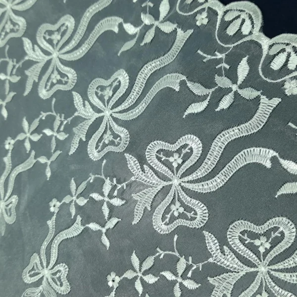 ORGANZA BORDER CORDED RIBBON WHITE