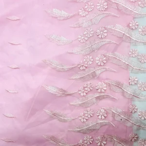 ORGANZA BORDER  EMBROIDERY PINK