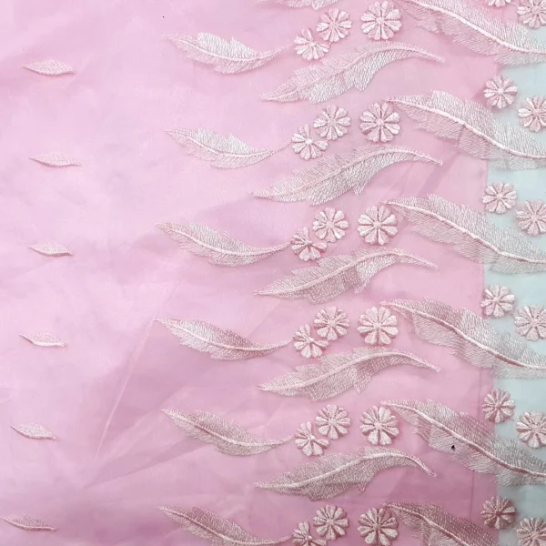 ORGANZA BORDER  EMBROIDERY PINK