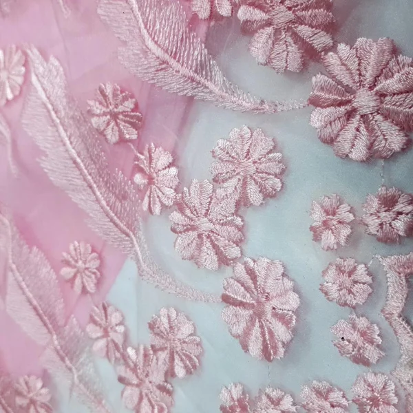 ORGANZA BORDER  EMBROIDERY PINK