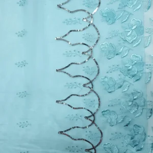 ORGANZA BORDER SEQ EMBROIDERY AQUA