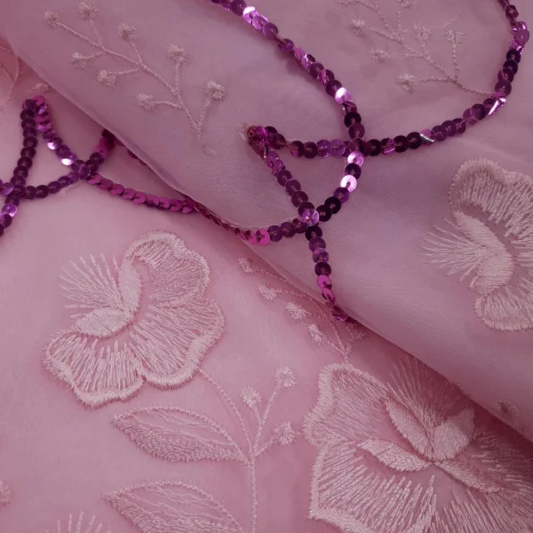 ORGANZA BORDER SEQ EMBROIDERY PINK