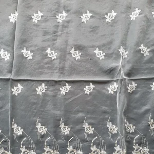 ORGANZA  EMBROIDERED  BIG FLORAL DESIGN CREAM