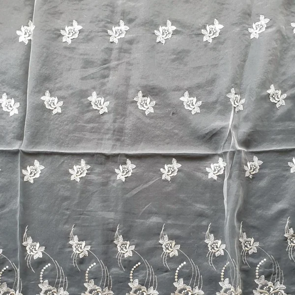 ORGANZA  EMBROIDERED  BIG FLORAL DESIGN CREAM