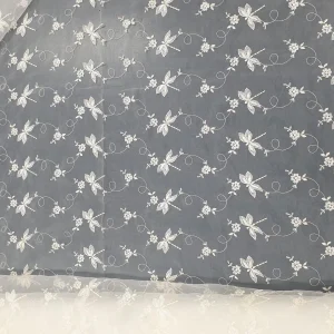 ORGANZA  EMBROIDERED DRAGON FLY DESIGN CREAM