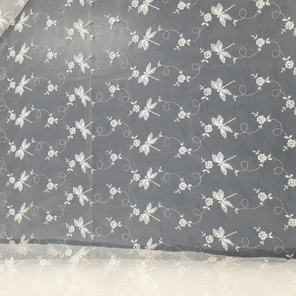 ORGANZA  EMBROIDERED DRAGON FLY DESIGN CREAM