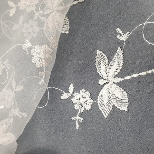 ORGANZA  EMBROIDERED DRAGON FLY DESIGN CREAM
