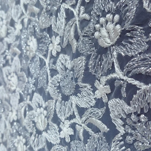 ORGANZA HEAVY EMBROIDERY TWO TONE WHITE AND SILVER