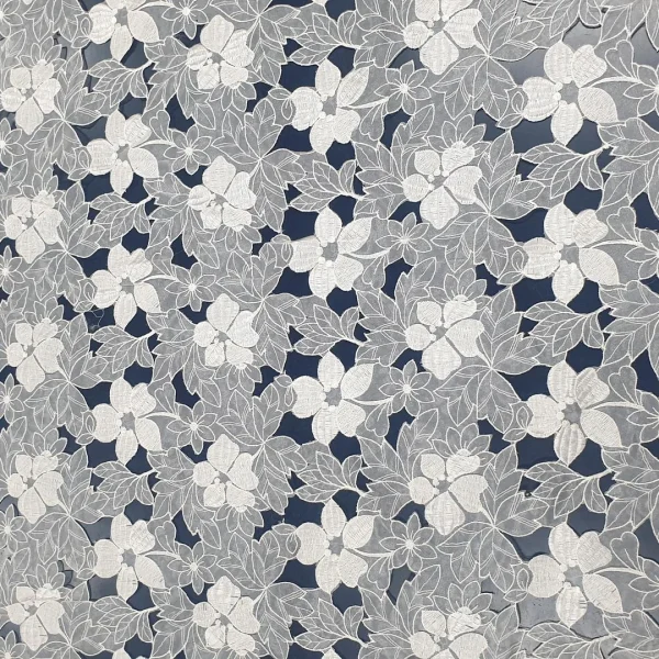 ORGANZA  LASER- CUT HEAVY FLORAL CREAM
