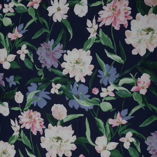 PRINTED PRINTED CHIFFON PEONY DIANTHUS NAVY