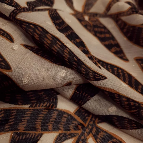 PYCLX-LF.BRN-3.webp PRINTED YORYU CHIFFON LUREX LEAF BROWN