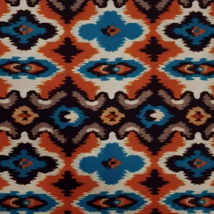 RAYON CHALLIS PRINTED IKAT PRINT ORANGE and TEAL