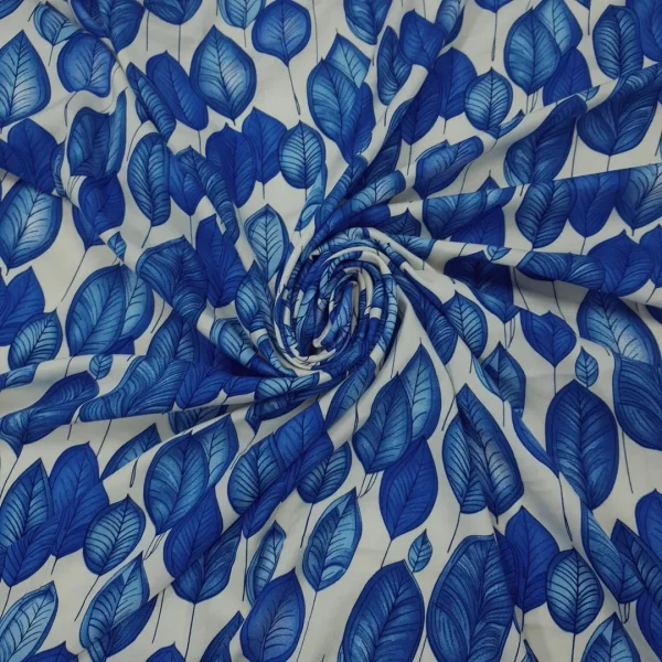 RAYON CHALLIS PRINTED LEAF1 BLUE