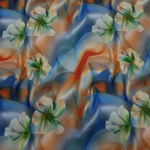 RAYON CHALLIS PRINTED ROSE ORANGE and BLUE