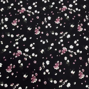 RAYON CHALLIS PRINT SMALL FLOWERS FLORAL BLACK