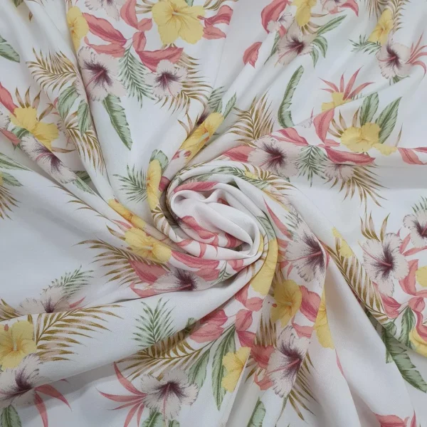 RAYON PRINTED TROPICAL WHITE