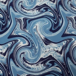 RAYON CHALLIS PRINT ABSTRACT WAVE BLUE