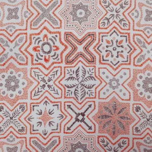 RAYON CHALLIS PRINT GEOMETRIC FLO ORANGE n WHITE