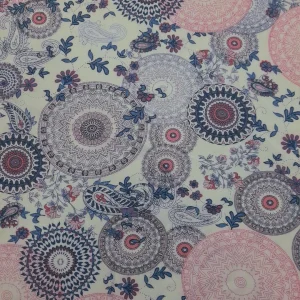 RAYON POPLIN PRINTED CIRCLE PAISLEY WHITE