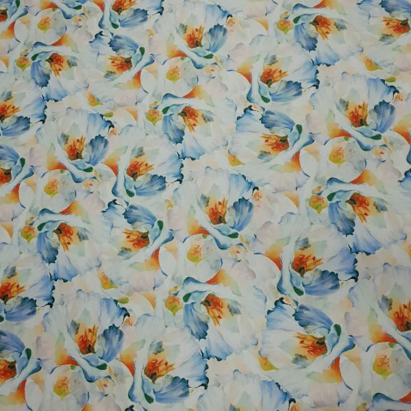 PRINTED DUCHESS SATIN MULTI FLORAL WHITE