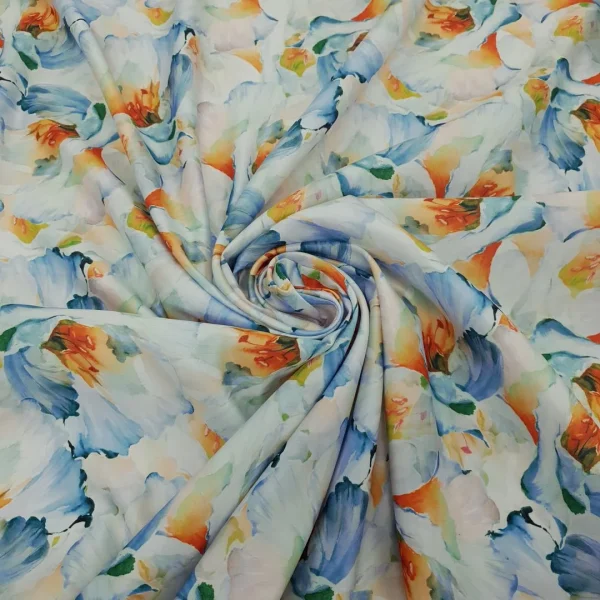 PRINTED DUCHESS SATIN MULTI FLORAL WHITE