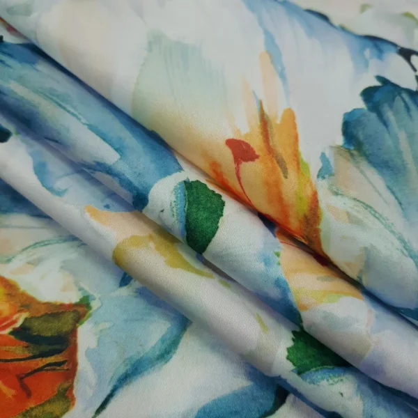 PRINTED DUCHESS SATIN MULTI FLORAL WHITE