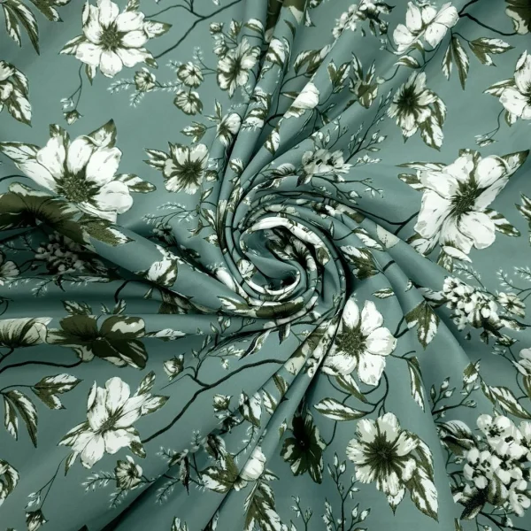 SATIN DULL PRINTED FLORAL SAGE
