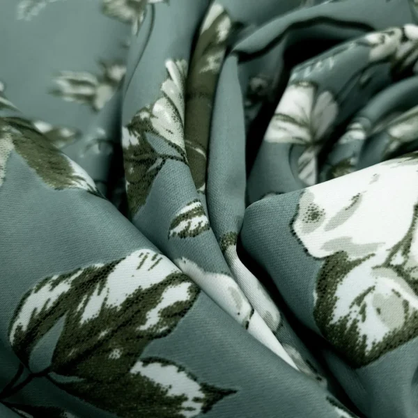 SATIN DULL PRINTED FLORAL SAGE