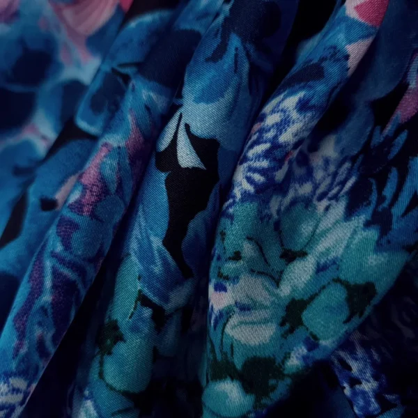 SATIN PRINTED VINTAGE FLORAL BLUE