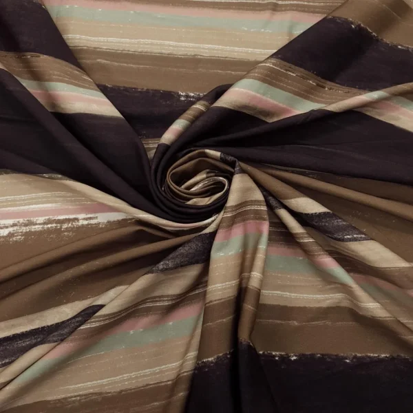 PRINTED COTTON SATEEN SPANDEX STRIPE CRAFT BROWN