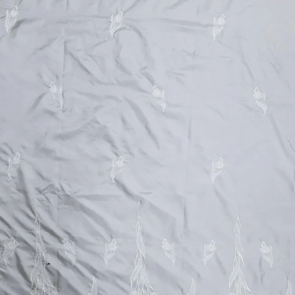 SILK FAUX SILK BORDER EMBROIDERY MILKY WHITE TULIP DESIGN