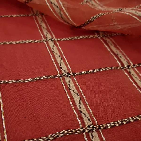SILK ORGANZA ----DRY CLEAN ONLY----EMBOSSED LUREX RED