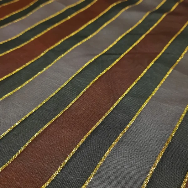 SILK ORGANZA STRIPE BRN MAUV