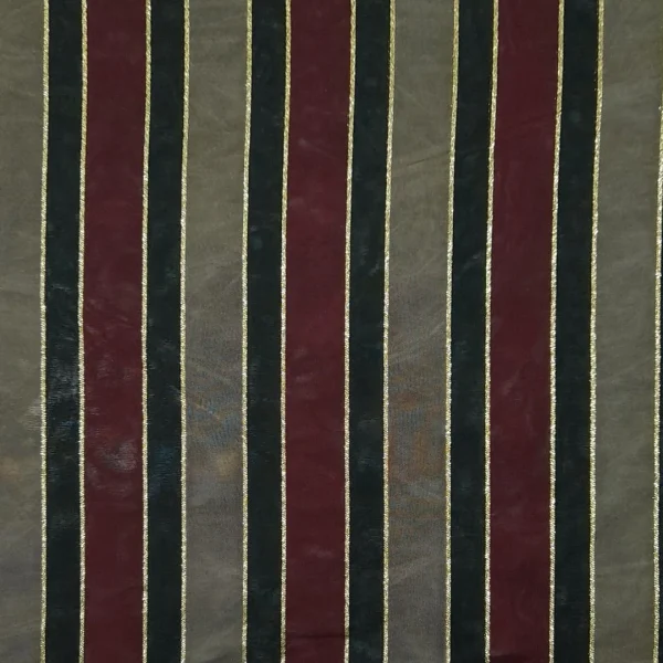 SILK ORGANZA STRIPE MAROON AND TAUPE