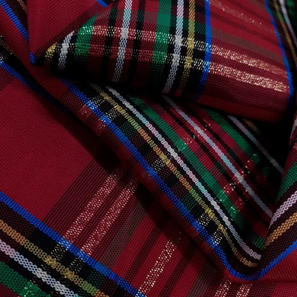 TWO TONE  TAFETTA  CHECK RED LUREX DETAIL