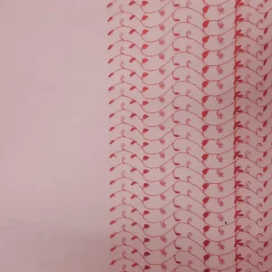TULLE BORDER EMBROIDERY RED HEARTS
