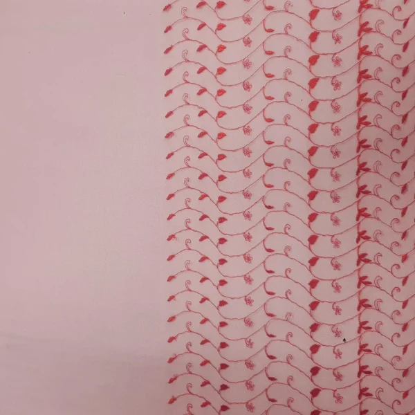 TULLE BORDER EMBROIDERY RED HEARTS