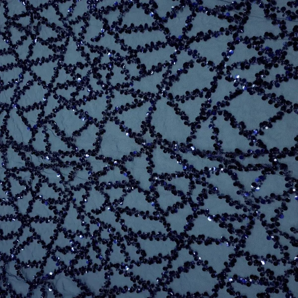 TULLE BEADS+SEQ ABSTRACT(AW-102) NAVY